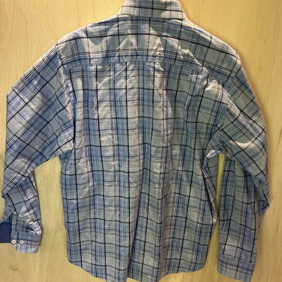 NEW no tags Bugatchi Men’s Classic Fit Blue White Plaid Check Shirt Size Large - Picture 7 of 7